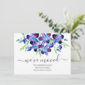 Floral Nieuw Adres Blauwe Orchidee Bewegende aanko Bedankkaart (Staand voorkant)