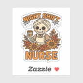 Floral Night Shift Nurse Skeleton Halloween RN Nur Sticker (Vel)