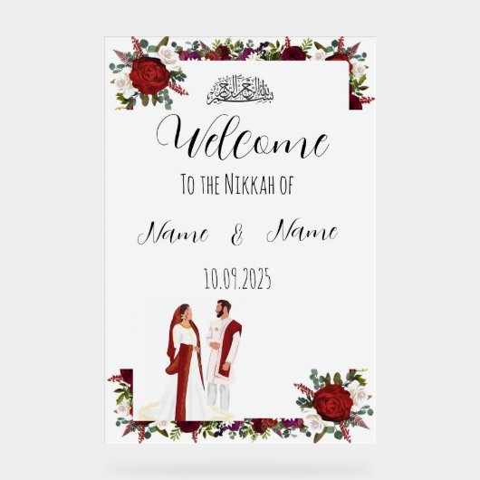 Floral Nikkah acryl teken Acryl Bord (Voorkant)