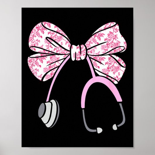 Floral Nk Coquette Bow Rn Nurse Stethoscope Nursin Poster (Voorkant)