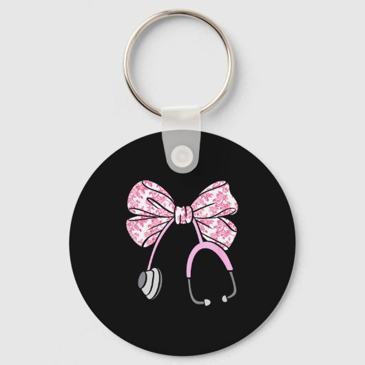 Floral Nk Coquette Bow Rn Nurse Stethoscope Nursin Sleutelhanger (Voorkant)