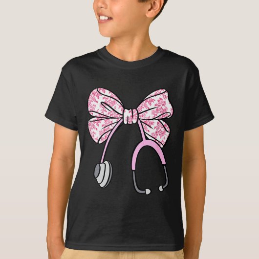 Floral Nk Coquette Bow Rn Nurse Stethoscope Nursin T-shirt (Voorkant)