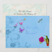 Floral nodigt uit tot Hummingbird en Butterflies Kaart (Voorkant / Achterkant)