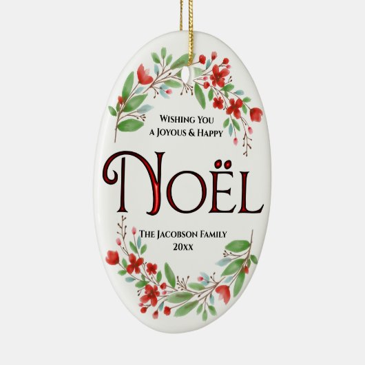 Floral Noël Foto met Kerstmis Keramisch Ornament (Rechts)