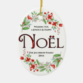 Floral Noël Foto met Kerstmis Keramisch Ornament (Voorkant)