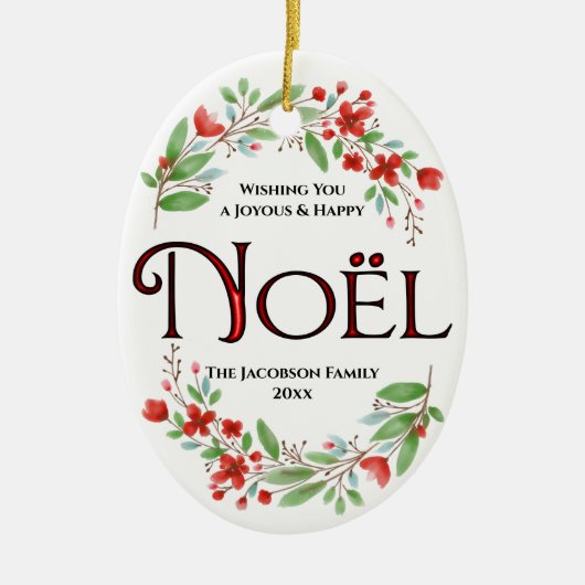 Floral Noël Foto met Kerstmis Keramisch Ornament (Voorkant)