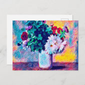 Floral nog leven, herfst chrysanthema in een wit briefkaart (Voorkant / Achterkant)