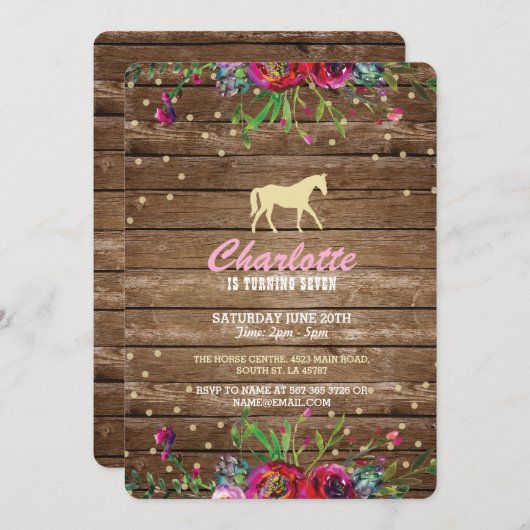 Floral Noite Pony Rustic Kaart (Voorkant / Achterkant)