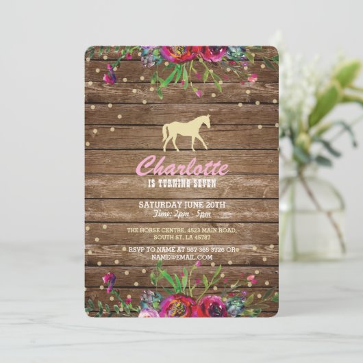 Floral Noite Pony Rustic Kaart (Staand voorkant)