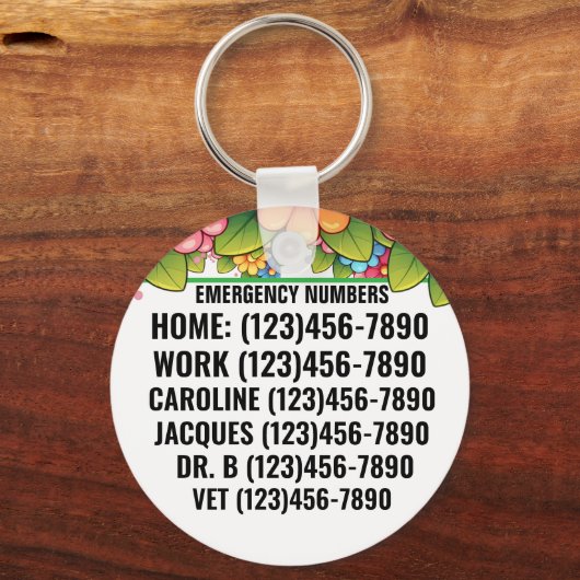 Floral noodnummers zie terug sleutelhanger (Achterkant)