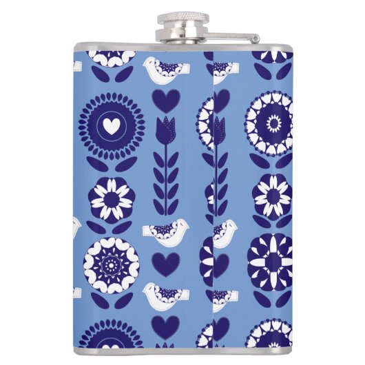 Floral Nordic Scandinavian Folk Art Pattern Heupfles (Achterkant)