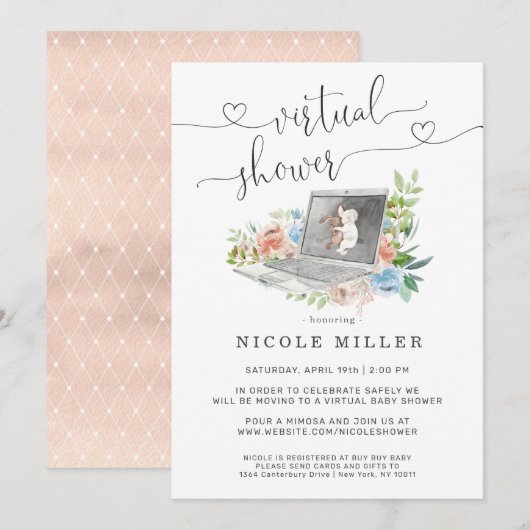 Floral notebook | Uitnodiging virtueel Baby shower (Voorkant / Achterkant)