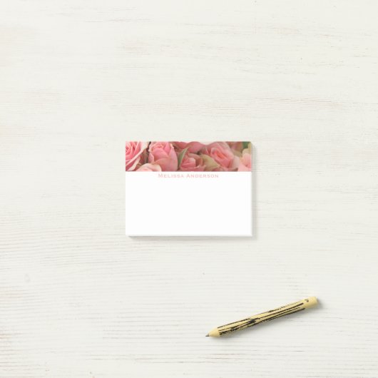 Floral Notes, roze rozen, jouw naam toevoegen Post-it® Notes (Op bureau)