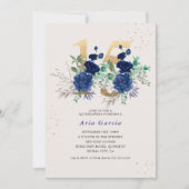 Floral Number 15 Royal Blue en Gold Quinceanera Kaart (Voorkant)