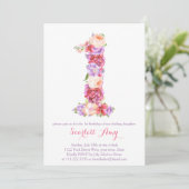 Floral Number 1-kaart; 1e verjaardag-uitnodigingen Kaart (Staand voorkant)