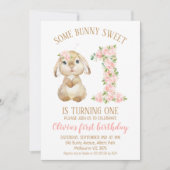 Floral Number Bunny Rabbit 1st Birthday Invitation Kaart (Voorkant)
