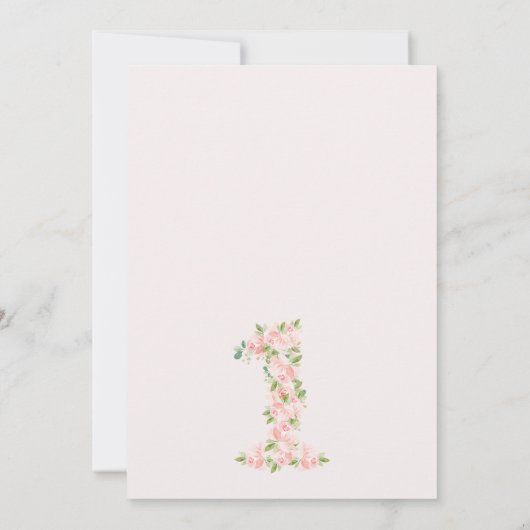 Floral Number Bunny Rabbit 1st Birthday Invitation Kaart (Achterkant)