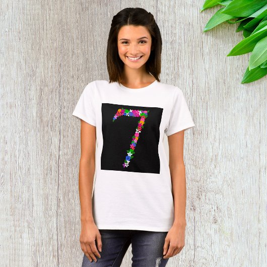 Floral Number Seven Botanical Flower Design T-shirt