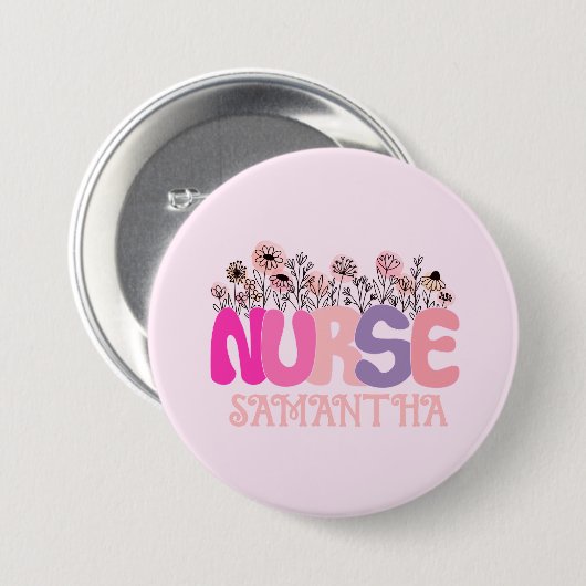 Floral Nurse Ronde Button 7,6 Cm (Voorkant /achterkant)