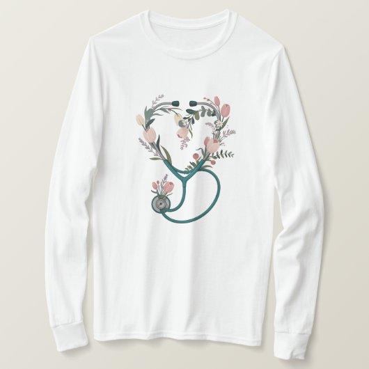 Floral Nurse Stethoscope T-Shirt – Soft Pastel  (Design voorkant)