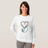 Floral Nurse Stethoscope T-Shirt – Soft Pastel  (Voorkant volledig)