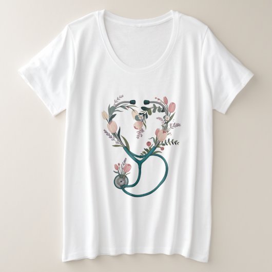 Floral Nurse Stethoscope T-Shirt – Soft Pastel  (Design voorkant)