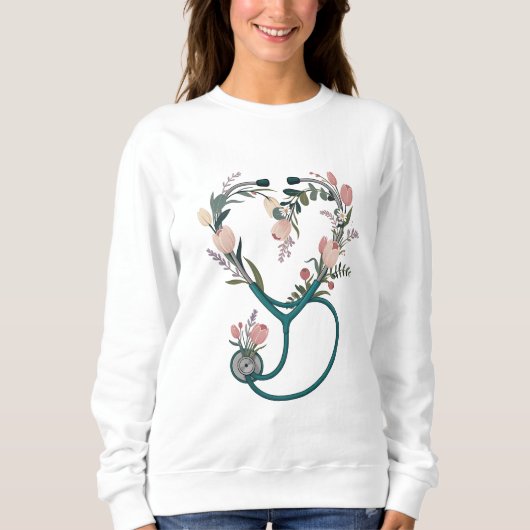 Floral Nurse Stethoscope T-Shirt – Zachte Pastel (Voorkant)