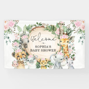 Floral Oerwoud Safari Animals Baby Girl Welkom Spandoek