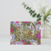 Floral Oerwoud Safari Leopard Painting Briefkaart (Staand voorkant)