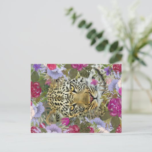 Floral Oerwoud Safari Leopard Painting Briefkaart (Staand voorkant)