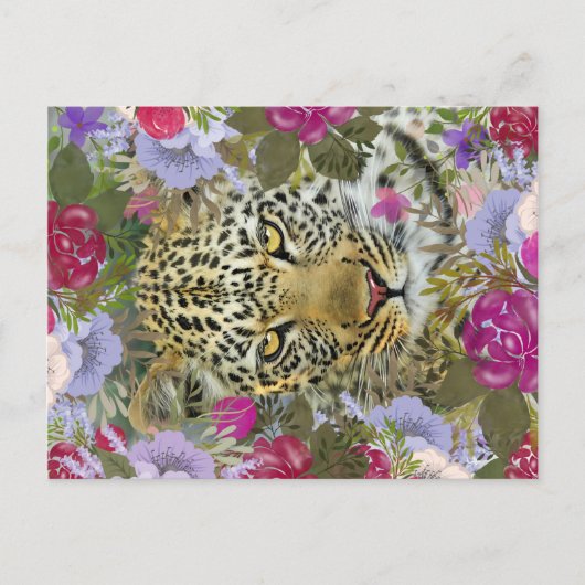 Floral Oerwoud Safari Leopard Painting Briefkaart (Voorkant)