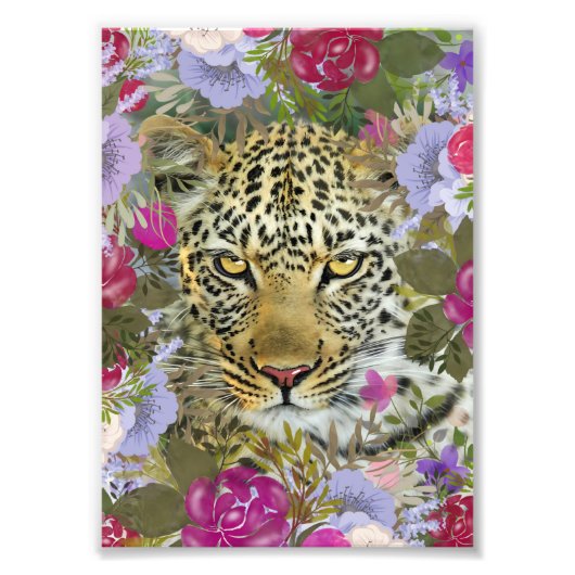 Floral Oerwoud Safari Leopard Painting Foto Afdruk (Voorkant)