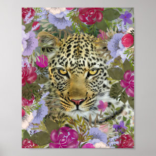 Floral Oerwoud Safari Leopard Painting Poster