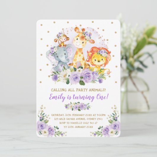 Floral Oerwoud Safari Wild Party Animals Verjaarda Kaart (Staand voorkant)