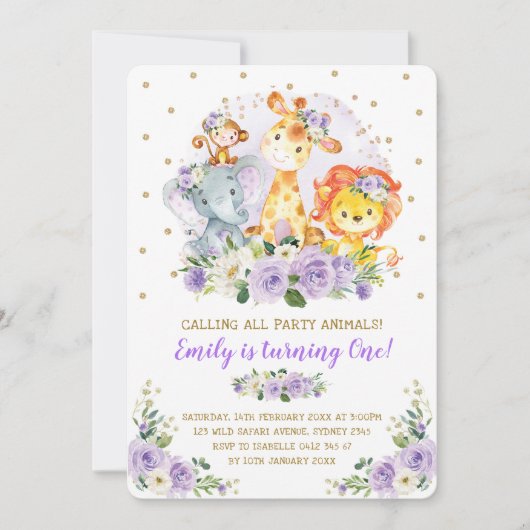 Floral Oerwoud Safari Wild Party Animals Verjaarda Kaart (Voorkant)