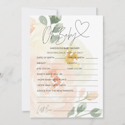 Floral Oh Baby Baby shower Voorspelling Wens Kaart (Voorkant)