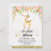 Floral Oh Deer Elke Leeftijd Verjaardag Uitnodigin Kaart (Voorkant)