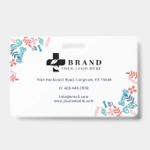 Floral & oliage Pet Paw Print Pattern Foto-ID Badge (Achterkant)