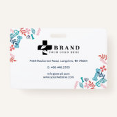 Floral & oliage Pet Paw Print Pattern Foto-ID Badge (Achterkant)