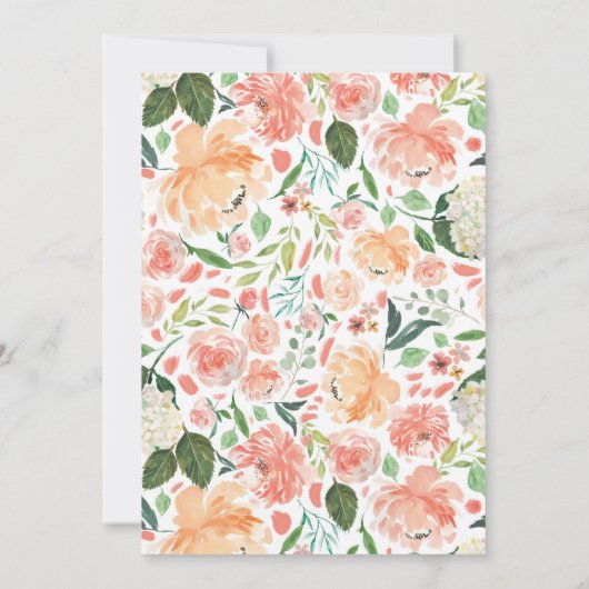 Floral-olifant baby shower perzikkoraalgroen kaart (Achterkant)