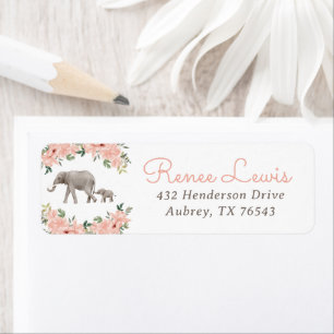 Floral Olifant Meisje Baby shower Retouradres Etiket