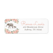 Floral Olifant Meisje Baby shower Retouradres Etiket (Voorkant)