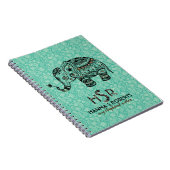 Floral & olifant met zwarte en blauwgroene retro notitieboek (Rechterzijde)