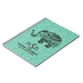 Floral & olifant met zwarte en blauwgroene retro notitieboek (Linkerzijde)