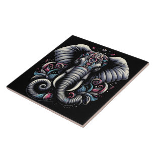 Floral  olifant ontwerp tegeltje