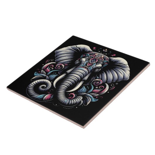 Floral  olifant ontwerp tegeltje (Zijkant)