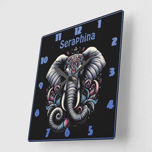 Floral olifant ontwerp vierkante klok (Hoek)