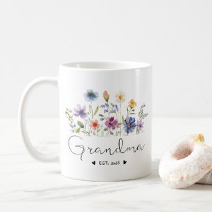 Floral Oma Baby Aankondigingsgeschenken EST 2025 Koffiemok