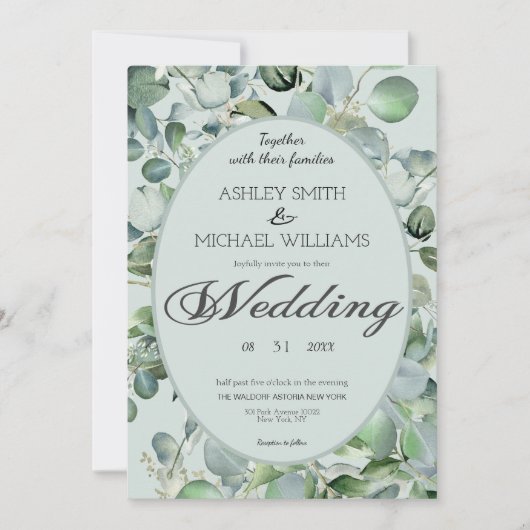 Floral omgeven Eucalyptus Greenery Wedding Kaart (Voorkant)