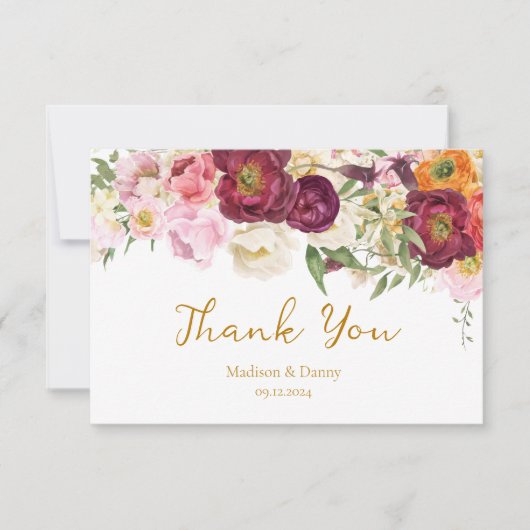 FLORAL Omhelzen Huwelijk Bruiloft Bedankkaart (Voorkant)